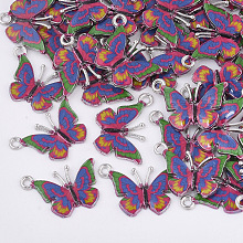 Honeyhandy Printed Alloy Pendants, with Enamel, Butterfly, Platinum, Colorful, 14x20.5x1.5mm, Hole: 1.6mm