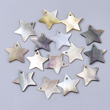 Honeyhandy Black Lip Shell Charms, Star, Black, 13x13~14x1~2mm, Hole: 1.2mm