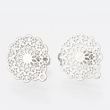 Honeyhandy 304 Stainless Steel Stud Earring Findings, with Loop, Flower, Stainless Steel Color, 16x14mm, Hole: 1mm, pin: 0.7mm