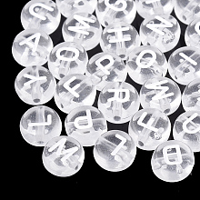 Honeyhandy Transparent Acrylic Beads, Horizontal Hole, Mixed Letters, Flat Round, Clear, 7x4mm, Hole: 1.5mm, about 370pcs/50g