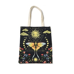 Honeyhandy Flower & Butterfly & Sun Printed Canvas Women's Tote Bags, with Handle, Shoulder Bags for Shopping, Rectangle, Yellow, 60cm