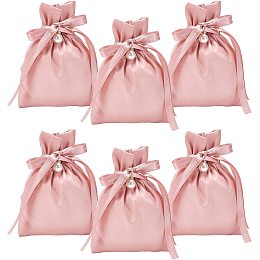 BENECREAT 6PCS Leather Candy Pouches Light Coral Drawstring Gift Bags Waterproof Pouch for Jewelry Organizer, Valentine's Day, Wedding Favors Packaging, 5.6x4.3