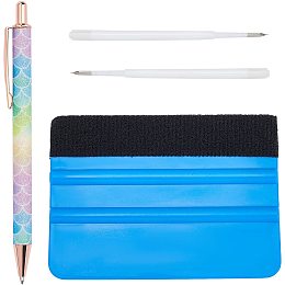 GORGECRAFT 4PCS Precision Pin Pen Set Craft Vinyl Weeding Tools Retractable Air Pin Pen Wrap Installation Kit with 2 Refills for Bubble Removal on The Film（Fish Scales）