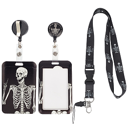 SUNNYCLUE 1 Box Halloween Badge Lanyard Skull Retractable Badge Reel Clip Badges Holder Horror Funny Skeleton Black ID Lanyard Cute Name Tag Vertical ID Protector Breakaway for Men Women Teachers