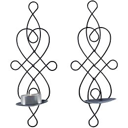 AHANDMAKER 2 Pcs Hanging Candle Holder Wall Sconce, Pair of Iron Mounted Pillar Decorative Hollow Candle Sconces for Home Wall Wedding Party Decor, Black