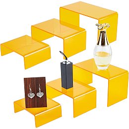 AHANDMAKER 6 Pcs Orange Acrylic Display Risers, 3 Steps Jewelry Display Riser Shelf Showcase, for Jewelry Figure Model Display