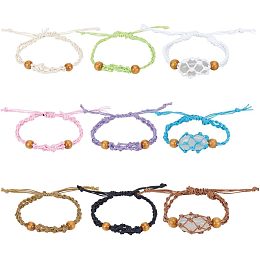 Arricraft 9 Pcs 9 Colors Empty Crystal Bracelet Holder, Adjustable Stone Cage Replacement Holder Crystal Pendants Cotton Cord Braided Bracelets for DIY Making