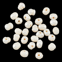 NBEADS 30 Pcs Natural Freshwater Pearl Beads, 10~12mm Screw Thread Egg Shape Freshwater Pearl 2.5mm Large Hole Loose Freshwater Pearl Charms Beads for Craft Jewelry Making, Seashell Color