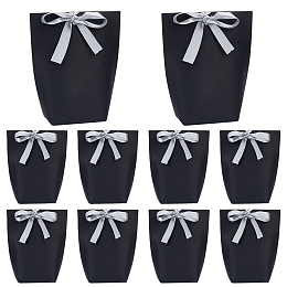 BENECREAT Paper Foldable Gift Bags, with Ribbon, for Gift Wrapping, Black, Finish Product: 13.5x6x16.5cm