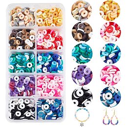 arricraft 2500 Pcs 10 Colors Flat Round Clay Beads, Disk heishi Spacer Beads Colorful Clay Beads for Jewelry Making Necklace Bracelet DIY