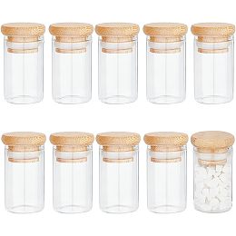 BENECREAT 10PCS Transparent Glass Bottle with Bamboo Screw Cover, 20ml/0.7oz Mini Transparent Glass Bottles for Cosmetic Candy Tea and Other Small Items