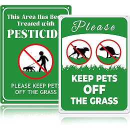 GLOBLELAND 2pcs This Area Has Been Treated with Sign Please Keep Pets Off The Grass Sign 9.8x7.1 inch Warning Aluminum Yard Sign for Park Zoo Gate Yard Lawn Home Wall Decoration