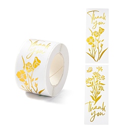 Honeyhandy Thank You Stickers Roll, Rectangle Paper Gift Tag Stickers, Adhesive Labels Stickers, Flower Pattern, 3.3cm, Stickers: 80x30x0.1mm, about 120pcs/roll