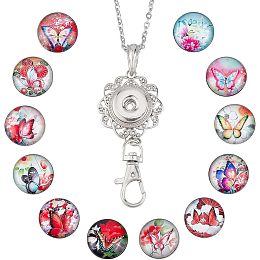 SUNNYCLUE 1 Box 12 Styles Butterfly Lanyard ID Badge Lanyard Necklace Colorful Snap Button ID Badges Holder Breakaway Keychain Badge Stainless Steel Chain Women Teacher Office Lanyards for Holder