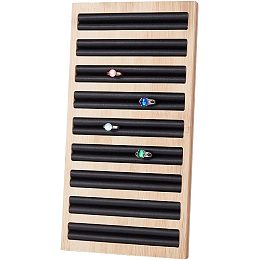 NBEADS Bamboo Rings Display Tray, 9-Slot Ring Earring Storage Holder Bracelets Necklaces Jewelry Display Organizer with PU Leather for Jewelry Retail Display Selling, Black