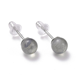 Honeyhandy Crackle Round Moonstone Dainty Stud Earrings for Girl Women, with 925 Sterling Silver Pin, 5.5mm, Pin: 0.8mm