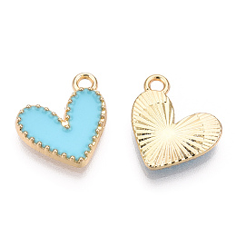 Honeyhandy Alloy Enamel Charms, Cadmium Free & Nickel Free & Lead Free, Light Gold, Heart Charm, Deep Sky Blue, 14x13.5x2mm, Hole: 1.5mm