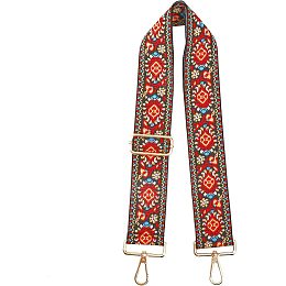 CHGCRAFT Ethnic Style Polyester Adjustable Bag Handle 29-52Inch Long 2Inch Wide Retro Floral Woven with Iron Swivel Clasps for Bag Straps Crossbody Purse Straps Replacement Accessories, Brown