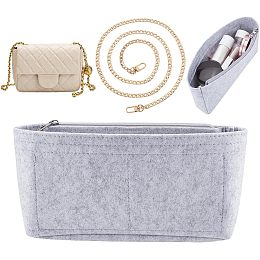 WADORN Felt Handbag Insert Organizer with Metal Shoulder Chain, Purse Organizer Insert Conversion Kit Bag in Bag Shoulder Bag Interior Accessories for Medium GG Marmont Bag CC Flap Handbag, Grey