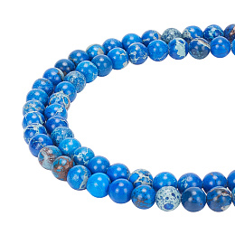 ARRICRAFT 2 Strands Natural Imperial Jasper Beads Strands, Dyed, Round, Blue, 6~6.5mm, Hole: 1mm, about 60~64pcs/strand, 15~15.12 inch(38.1~38.4cm)