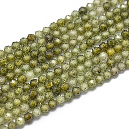 Honeyhandy Cubic Zirconia Beads Strands, Faceted, Round, Olive, 3mm, Hole: 0.5mm, about 132pcs/strand, 15 inch(38cm)