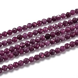 Honeyhandy Natural Ruby/Red Corundum Beads Strands, Faceted, Round, 3mm, Hole: 0.5mm, about 135pcs/strand, 15.35 inch(39cm)