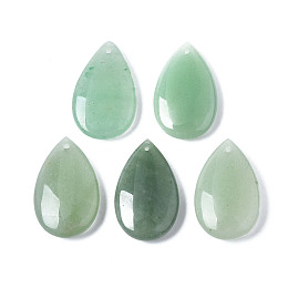 Honeyhandy Natural Green Aventurine Pendants, Teardrop, 28~30x18x6~7mm, Hole: 0.8mm