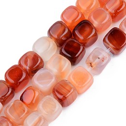 Honeyhandy Natural Carnelian Beads Strands, Dyed, Square, Light Salmon, 7x7x7mm, Hole: 1mm, about 30pcs/strand, 14.17 inch(36cm)