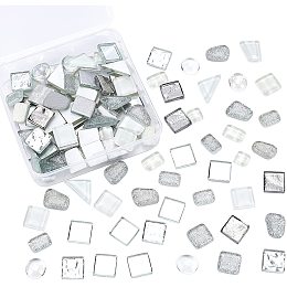 OLYCRAFT 225pcs Mosaic Tiles Mixed Shape Mosaic Glass Pieces Crystal Mosaic Glass Pieces for DIY Crafts Plates Picture Frames Flowerpots Handmade Home Decoration-Sliver