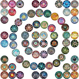 PandaHall Elite 25mm Kaleidoscope Glass Cabochons, 70pcs Mosaic Printed Glass Dome Cabochons Half Round Cabochons Tiles for 25mm Dome Jewelry Pendant Trays Blanks