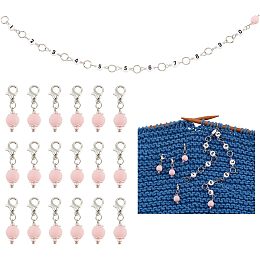 BENECREAT 21Pcs Pink Counter Chains Set, 1Pc Acrylic Number Bead Knitting Row Counter Chains with 20Pcs Pink Ball Plastic Pendant Locking Stitch Markers for Knitting Weaving Sewing Accessories