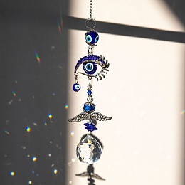 Honeyhandy Evil Eye Pendant Decorations, Alloy & Glass Hanging Suncatchers, for Home Decoration, Eye Pattern, 430mm