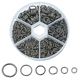 Honeyhandy 1 Box Iron Jump Rings Set, Mixed Sizes, Open Jump Rings, Round Ring, Gunmetal, 18~21 Gauge, 4~10x0.7~1mm, Inner Diameter: 2.6~8mm, 10g/size, 6 sizes, about 1000pcs/box