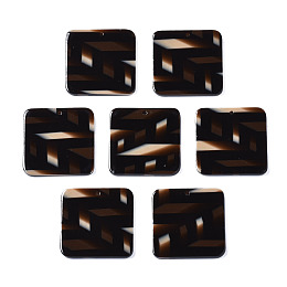 Honeyhandy Cellulose Acetate(Resin) Pendants, Square with Tartan Pattern, Coconut Brown, 30x30x3mm, Hole: 1.4mm