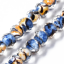 Honeyhandy Handmade Lampwork Beads Strands, Inner Flower, Abacus, Faceted, Royal Blue, 11.5x8.5mm, Hole: 1.5mm, about 45pcs/strand, 15.16 inch(38.5cm)