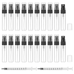 BENECREAT Glass Sample Perfume Spray Bottles, with Plastic Cap, Travel Fine Mist Atomizer, Refillable Bottle, with 2ml Disposable Plastic Dropper & Funnel Hopper, Black, 7.7cm, Capacity: 5ml(0.17fl. oz), 30pcs