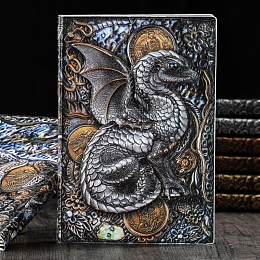 Honeyhandy 3D Embossed PU Leather Notebook, A5 Dragon Pattern Journal, for School Office Supplies, Multi-color, 215x145mm