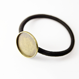 Honeyhandy Iron Cabochon Settings, Hair Ties Findings, Flat Round, Antique Bronze, Tray: 25mm, about 100pcs/bag