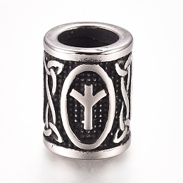 Honeyhandy 304 Stainless Steel European Beads, Large Hole Beads, Column with Runes/Futhark/Futhor, Antique Silver, 13.5x10mm, Hole: 6mm