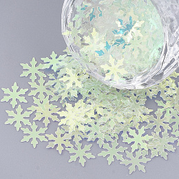 Honeyhandy Ornament Accessories, PVC Plastic Paillette/Sequins Beads, No Hole/Undrilled Beads, Christmas Snowflake, Light Green, 9.5x8x0.4mm, about 800pcs/bag