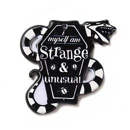 Honeyhandy Double-sided Printed Acrylic Pendants, for Halloween, Snake Theme Charm, Black, 34x33.5x2.5mm, Hole: 1.6mm