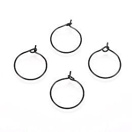 Honeyhandy 316L Surgical Stainless Steel Hoop Earring Findings, Wine Glass Charms Findings, Electrophoresis Black, 15x0.7mm, 21 Gauge