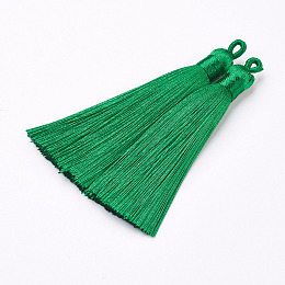 Honeyhandy Nylon Tassels Big Pendant Decorations, Green, 83~92x9~10mm, Hole: 1.5~4mm