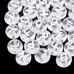 Honeyhandy Transparent Acrylic Beads, Horizontal Hole, Mixed Letters, Flat Round, Clear, 7x4mm, Hole: 1.5mm, about 3700pcs/500g