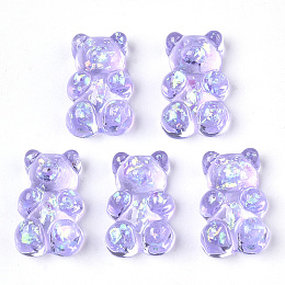 Honeyhandy Transparent Epoxy Resin Cabochons, with Sequins, Hologram Cabochons, Bear, Lilac, 17x11x6~7mm