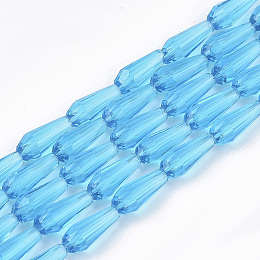 Honeyhandy Transparent Glass Beads Strands, Faceted, Teardrop, Light Sky Blue, 9~10x4mm, Hole: 1mm, about 72pcs/Strand, 26.38~27.17 inch(67~69cm)