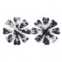 Honeyhandy Cellulose Acetate(Resin) Pendants, Flower, Black, 46x46x2.5mm, Hole: 1.4mm