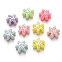 Honeyhandy Opaque Acrylic Beads, for Christmas, AB Color Plated, Snowflake, Mixed Color, 13x14.5x6mm, Hole: 2.5mm