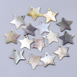 Honeyhandy Black Lip Shell Charms, Star, Black, 13x13~14x1~2mm, Hole: 1.2mm