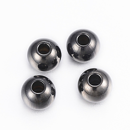 Honeyhandy 304 Stainless Steel Beads, Round, Electrophoresis Black, 6x5mm, Hole: 2mm